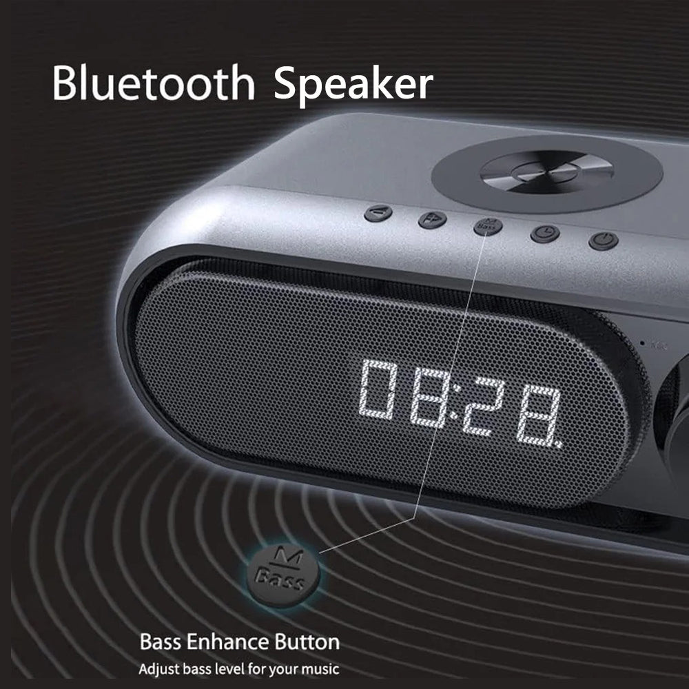 Bluetooth Speaker with 15W Wireless Charger Digital Alarm Clocks FM Radio Music Player (White) V462-MD-181-02