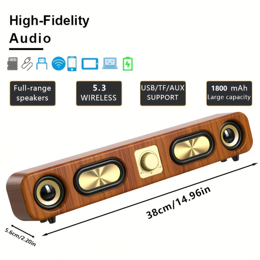 Retro Wood Grain Wireless Bluetooth Speaker Soundbar Deep Bass USB/TF/AUX Inputs V462-MD-182-01