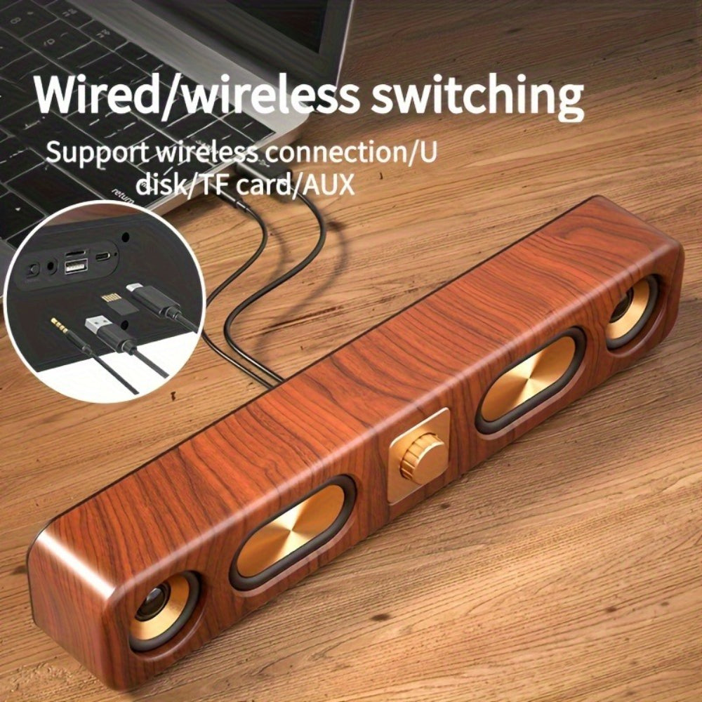 Retro Wood Grain Wireless Bluetooth Speaker Soundbar Deep Bass USB/TF/AUX Inputs V462-MD-182-01