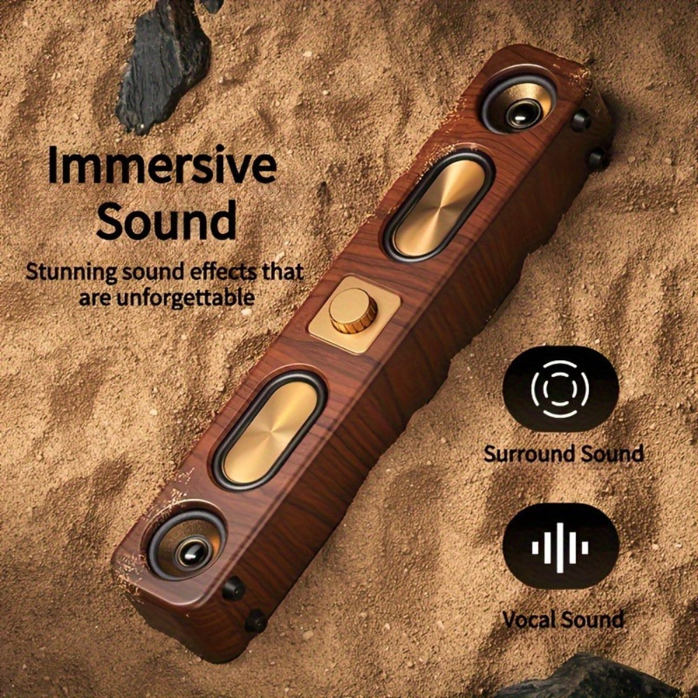 Retro Wood Grain Wireless Bluetooth Speaker Soundbar Deep Bass USB/TF/AUX Inputs V462-MD-182-01