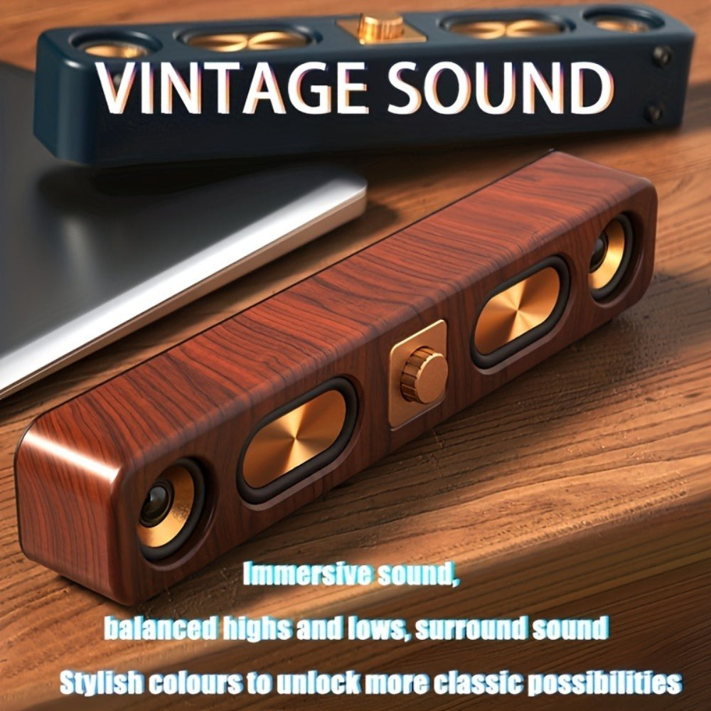 Retro Wood Grain Wireless Bluetooth Speaker Soundbar Deep Bass USB/TF/AUX Inputs V462-MD-182-01