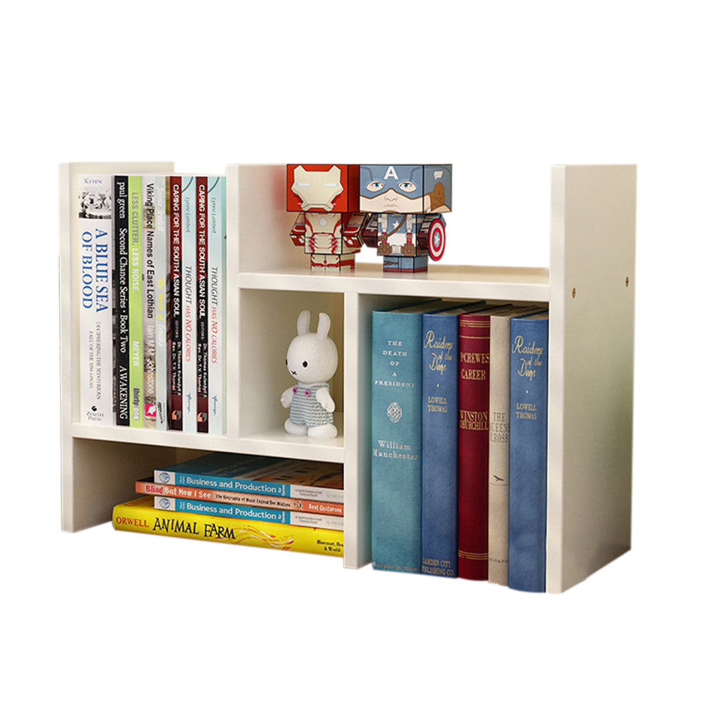 Resize-able Thick Wood Desktop Bookshelf Display Rack Unit(White) V462-SP-54-01