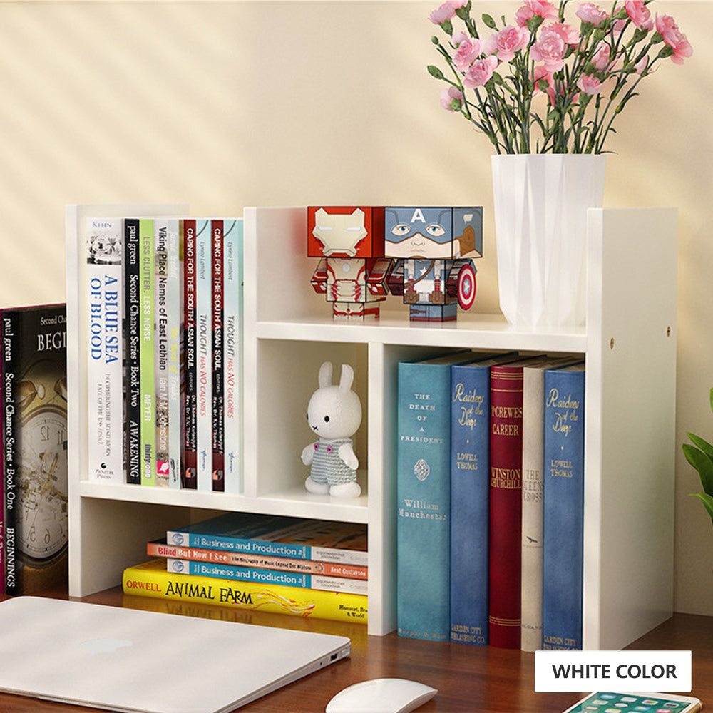 Resize-able Thick Wood Desktop Bookshelf Display Rack Unit(White) V462-SP-54-01