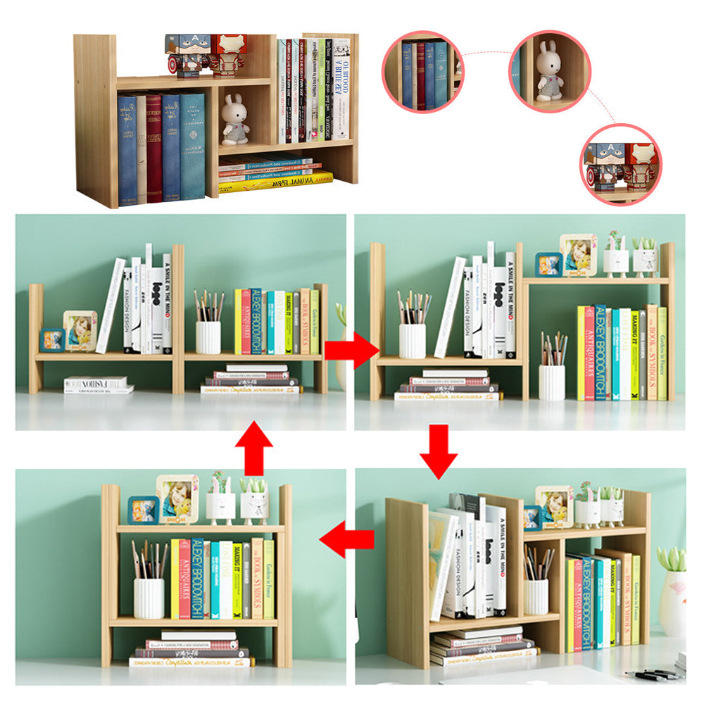 Resize-able Thick Wood Desktop Bookshelf Display Rack Unit(White) V462-SP-54-01