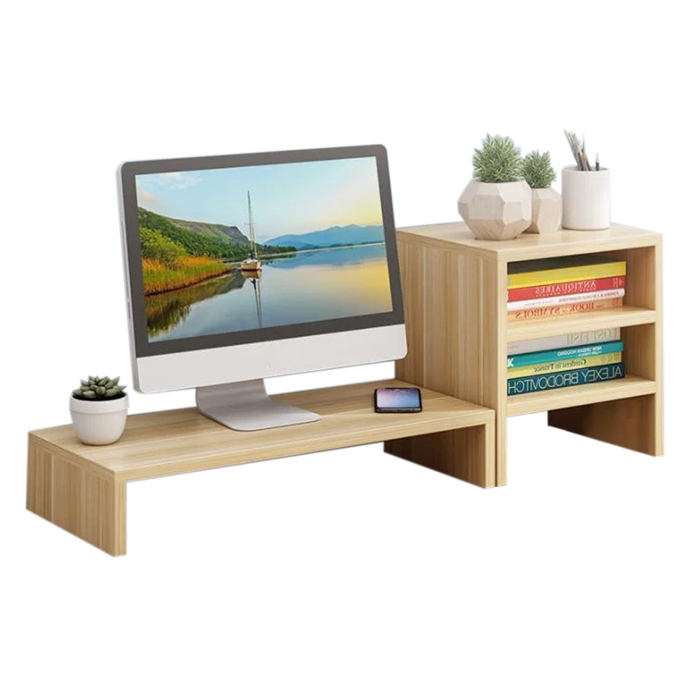 Wooden Desk Monitor Riser Stand With 3Tier Storage Shelves Desktop Bookshelf(Walnut Wood(Style 01)) V462-SP-55-02