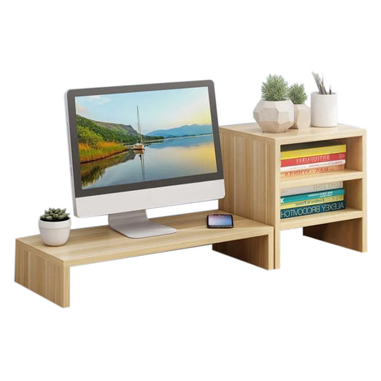 Wooden Desk Monitor Riser Stand With 3Tier Storage Shelves Desktop Bookshelf(Walnut Wood(Style 01)) V462-SP-55-02