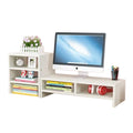 Wooden Desk Monitor Riser Stand With 3Tier Storage Shelves Desktop Bookshelf(White Wood(Style 02)) V462-SP-55-03