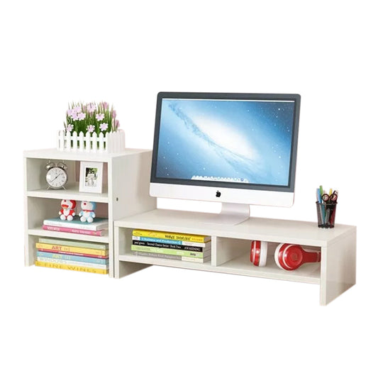 Wooden Desk Monitor Riser Stand With 3Tier Storage Shelves Desktop Bookshelf(White Wood(Style 02)) V462-SP-55-03
