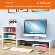Wooden Desk Monitor Riser Stand With 3Tier Storage Shelves Desktop Bookshelf(White Wood(Style 02)) V462-SP-55-03