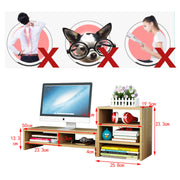 Wooden Desk Monitor Riser Stand With 3Tier Storage Shelves Desktop Bookshelf(White Wood(Style 02)) V462-SP-55-03