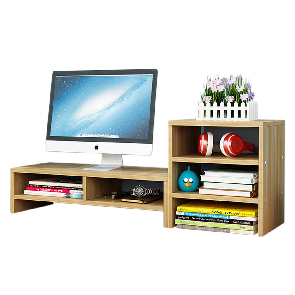 Wooden Desk Monitor Riser Stand With 3Tier Storage Shelves Desktop Bookshelf(Walnut Wood(Style 02)) V462-SP-55-04
