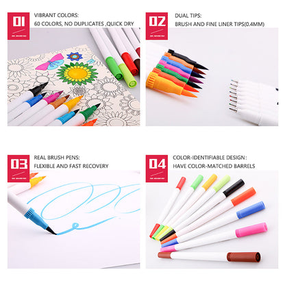 60 Unique Colors Double Head Acid- Free Non-Toxic Coloured Pens V462-SP-69-01