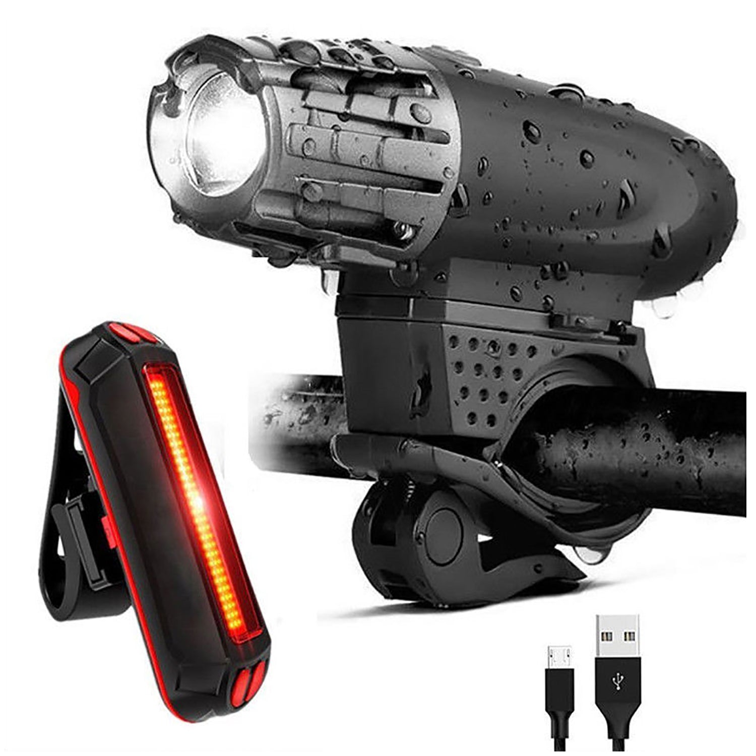Rechargeable LED Bicycle Light USB Waterproof Cycle Headlight-Taillight Combinations V462-T-01-01