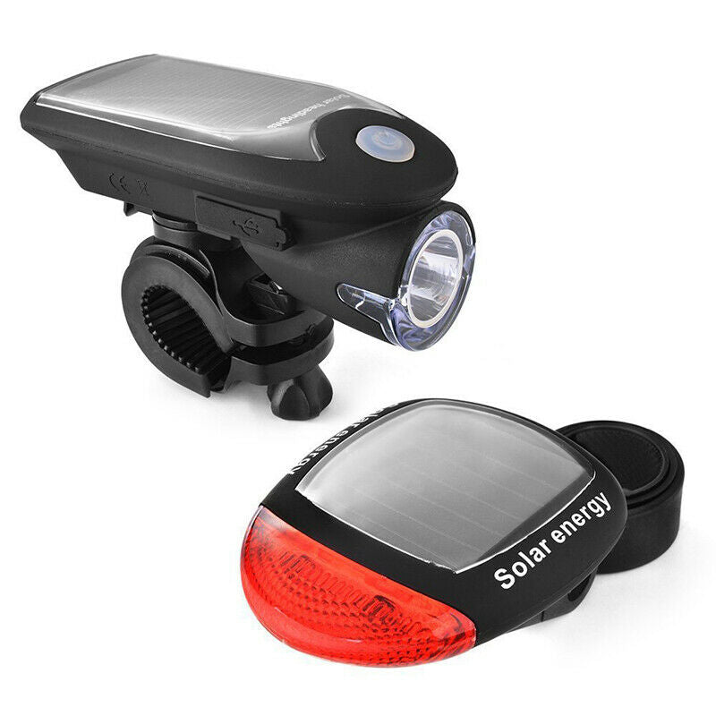 Solar Powered Bicycle Cycling Bike LED Headlight + Rear Tail Light Lamp LED with Gift Box V462-T-08-01