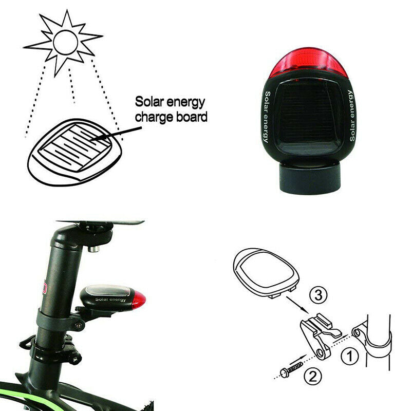 Solar Powered Bicycle Cycling Bike LED Headlight + Rear Tail Light Lamp LED with Gift Box V462-T-08-01