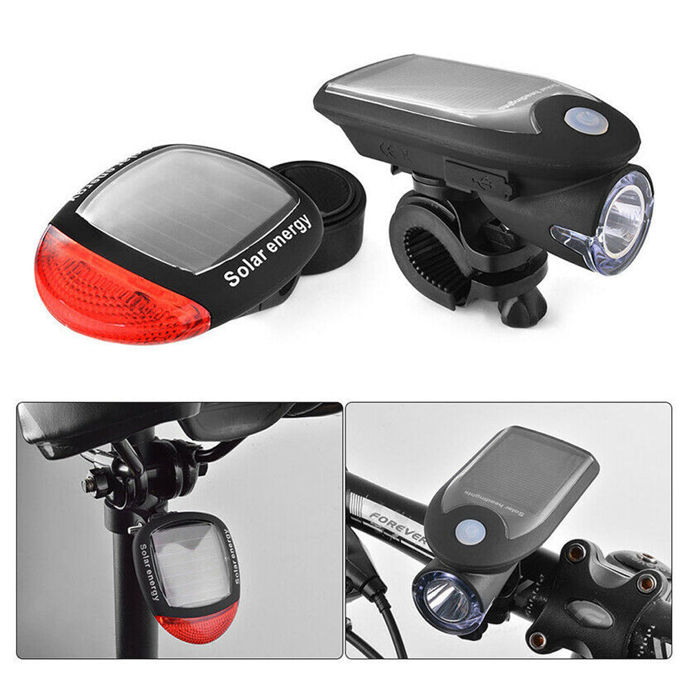 Solar Powered Bicycle Cycling Bike LED Headlight + Rear Tail Light Lamp LED with Gift Box V462-T-08-01