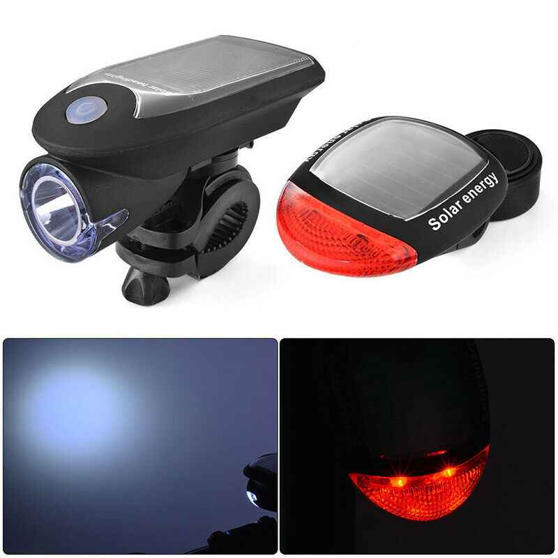 Solar Powered Bicycle Cycling Bike LED Headlight + Rear Tail Light Lamp LED with Gift Box V462-T-08-01