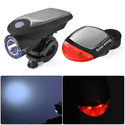 Solar Powered Bicycle Cycling Bike LED Headlight + Rear Tail Light Lamp LED with Gift Box V462-T-08-01