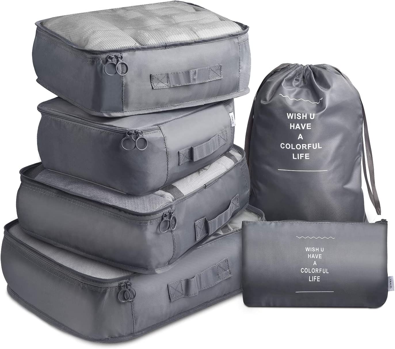 6 Pcs Waterproof Compression Packing Cubes Large Travel Luggage Organizer Storage (Grey) V462-T-17-01
