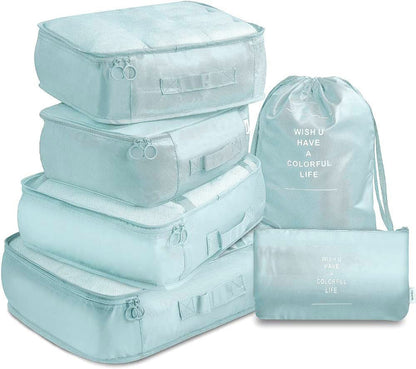 6 Pcs Waterproof Compression Packing Cubes Large Travel Luggage Organizer Storage (Light Blue) V462-T-17-04