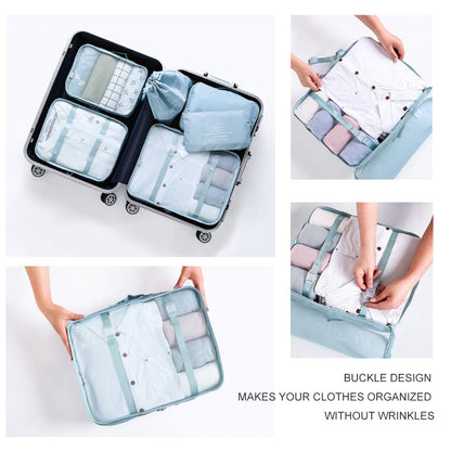 6 Pcs Waterproof Compression Packing Cubes Large Travel Luggage Organizer Storage (Light Blue) V462-T-17-04