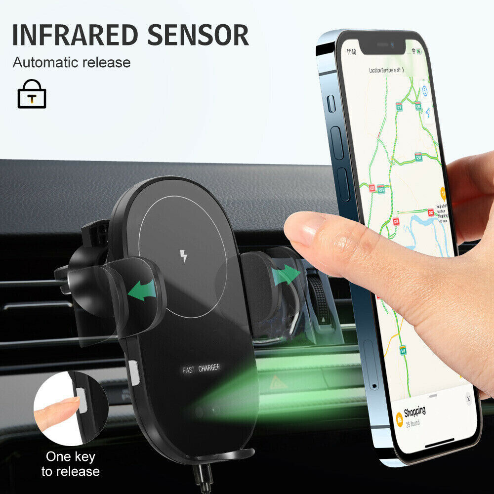 Automatic Clamping 15W Wireless Car Fast Charger Mount 2in1 Car Phone Holder V462-TA-100-01