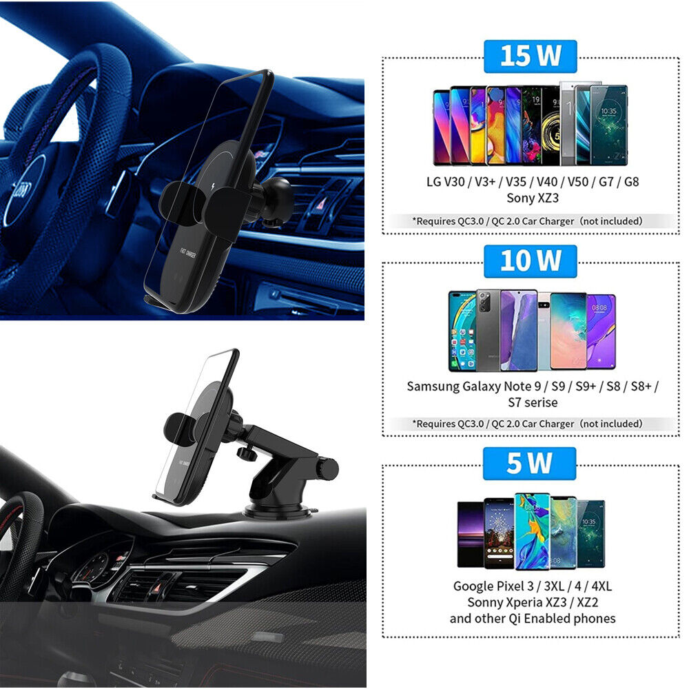 Automatic Clamping 15W Wireless Car Fast Charger Mount 2in1 Car Phone Holder V462-TA-100-01