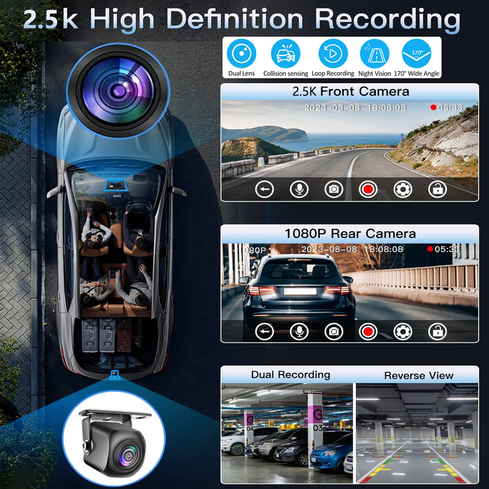 10.26" Wireless Apple Android Carplay Dual Dash Cam Front Rear Camera with 64G Card V462-TA-102-01