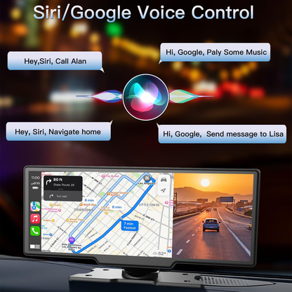10.26" Wireless Apple Android Carplay Dual Dash Cam Front Rear Camera with 64G Card V462-TA-102-01