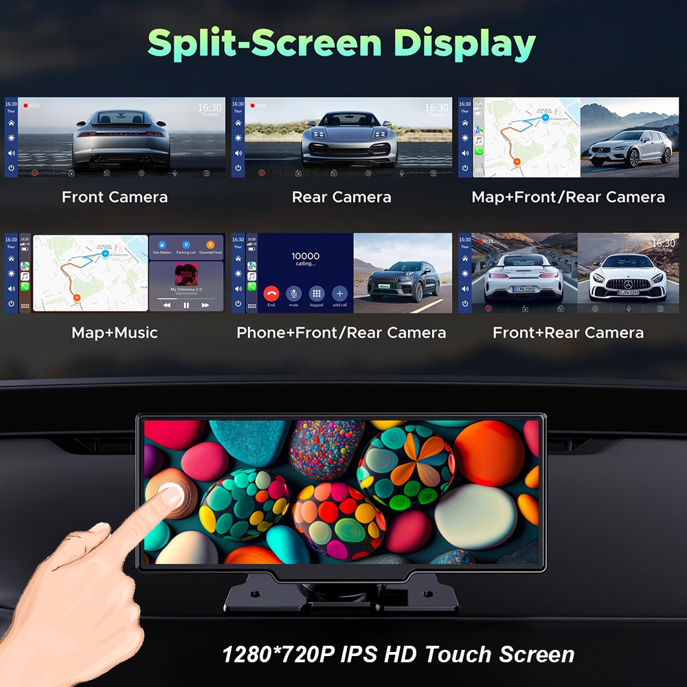 10.26" Wireless Apple Android Carplay Dual Dash Cam Front Rear Camera with 64G Card V462-TA-102-01