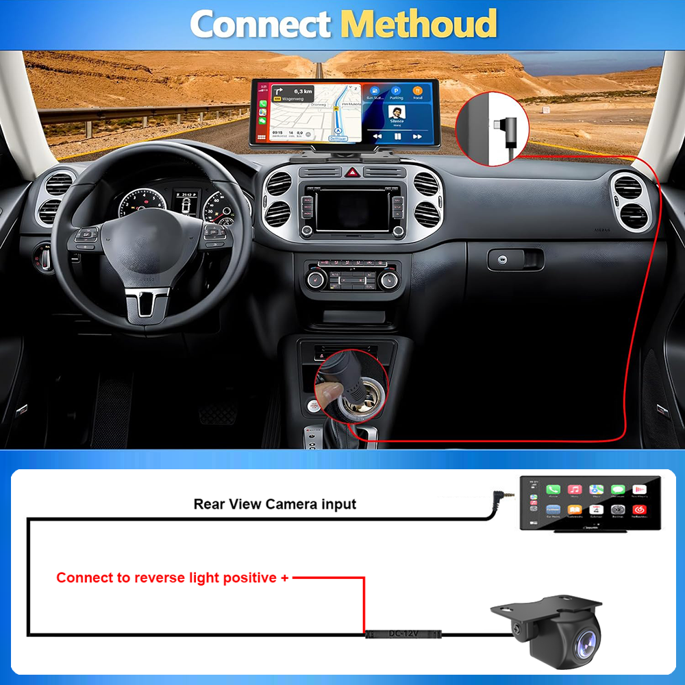 10.26" Wireless Apple Android Carplay Dual Dash Cam Front Rear Camera with 64G Card V462-TA-102-01