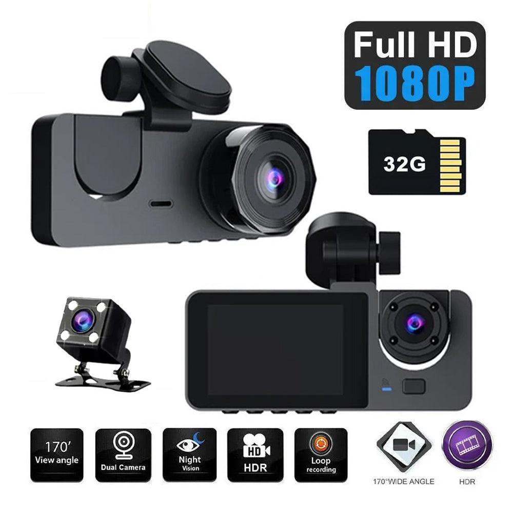 3 Channel Car DVR HD 1080P Vehicle Dash Cam Three Way Camera DVRs Recorder with 32 GB Card V462-TA-103-01