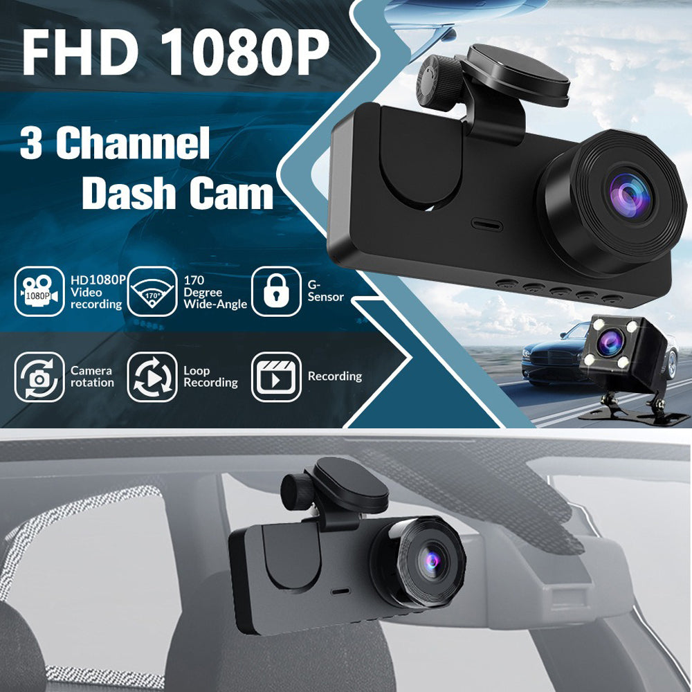 3 Channel Car DVR HD 1080P Vehicle Dash Cam Three Way Camera DVRs Recorder with 32 GB Card V462-TA-103-01