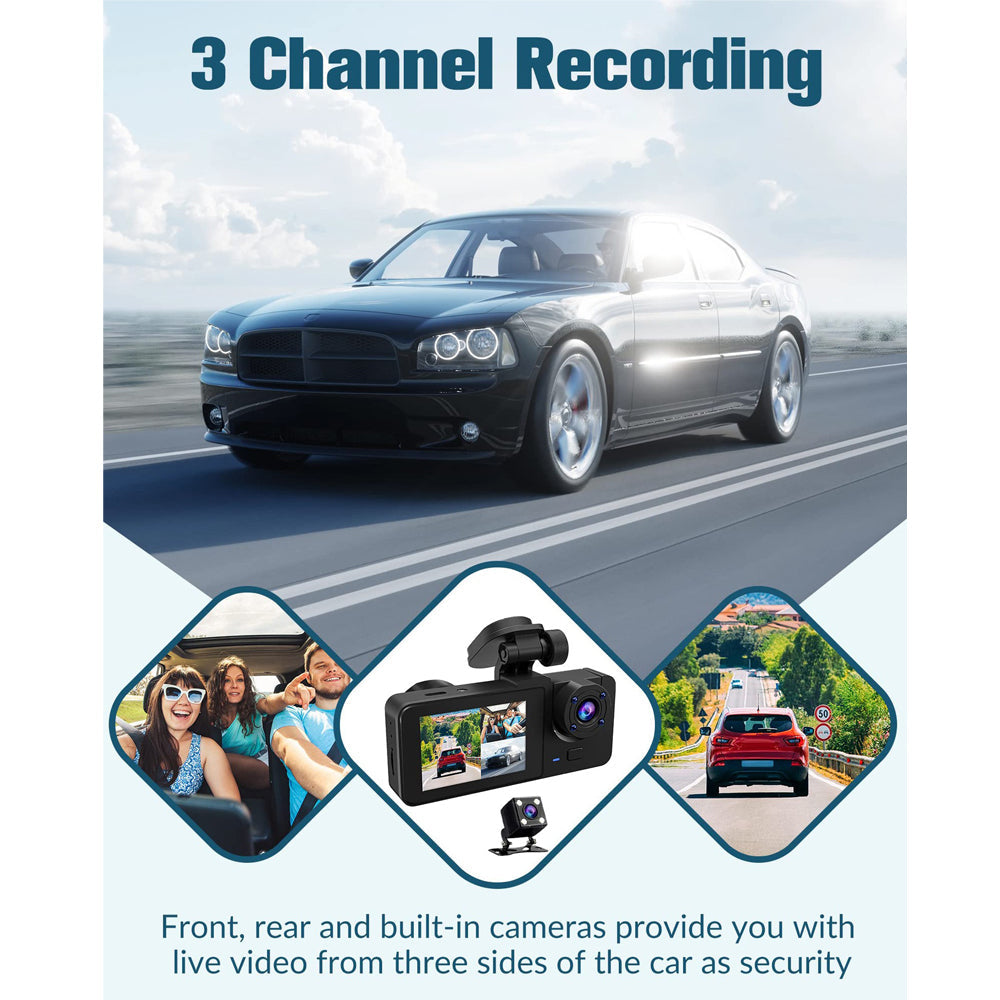 3 Channel Car DVR HD 1080P Vehicle Dash Cam Three Way Camera DVRs Recorder with 32 GB Card V462-TA-103-01