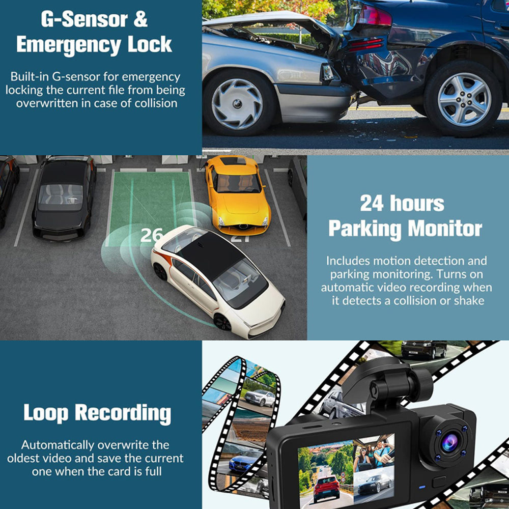 3 Channel Car DVR HD 1080P Vehicle Dash Cam Three Way Camera DVRs Recorder with 32 GB Card V462-TA-103-01