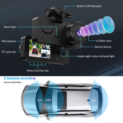 3 Channel Car DVR HD 1080P Vehicle Dash Cam Three Way Camera DVRs Recorder with 32 GB Card V462-TA-103-01