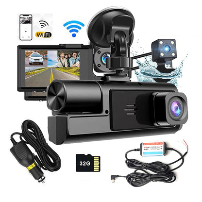 WIFI 3 Channels Dash Cam 1080P Full HD Car Dashcam with Hardwire Kit and 32GB Card V462-TA-104-01