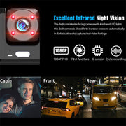 WIFI 3 Channels Dash Cam 1080P Full HD Car Dashcam with Hardwire Kit and 32GB Card V462-TA-104-01