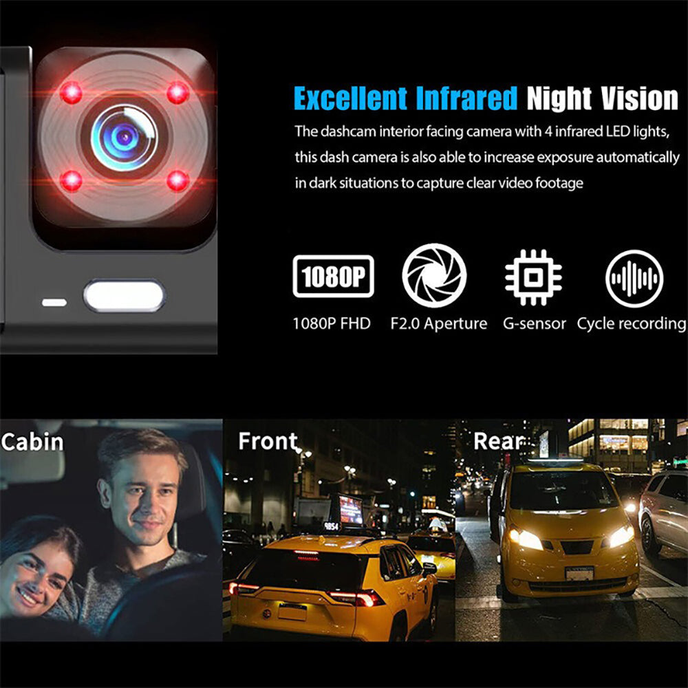 WIFI 3 Channels Dash Cam 1080P Full HD Car Dashcam with Hardwire Kit and 32GB Card V462-TA-104-01
