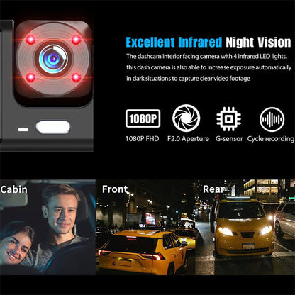 WIFI 3 Channels Dash Cam 1080P Full HD Car Dashcam with Hardwire Kit and 32GB Card V462-TA-104-01