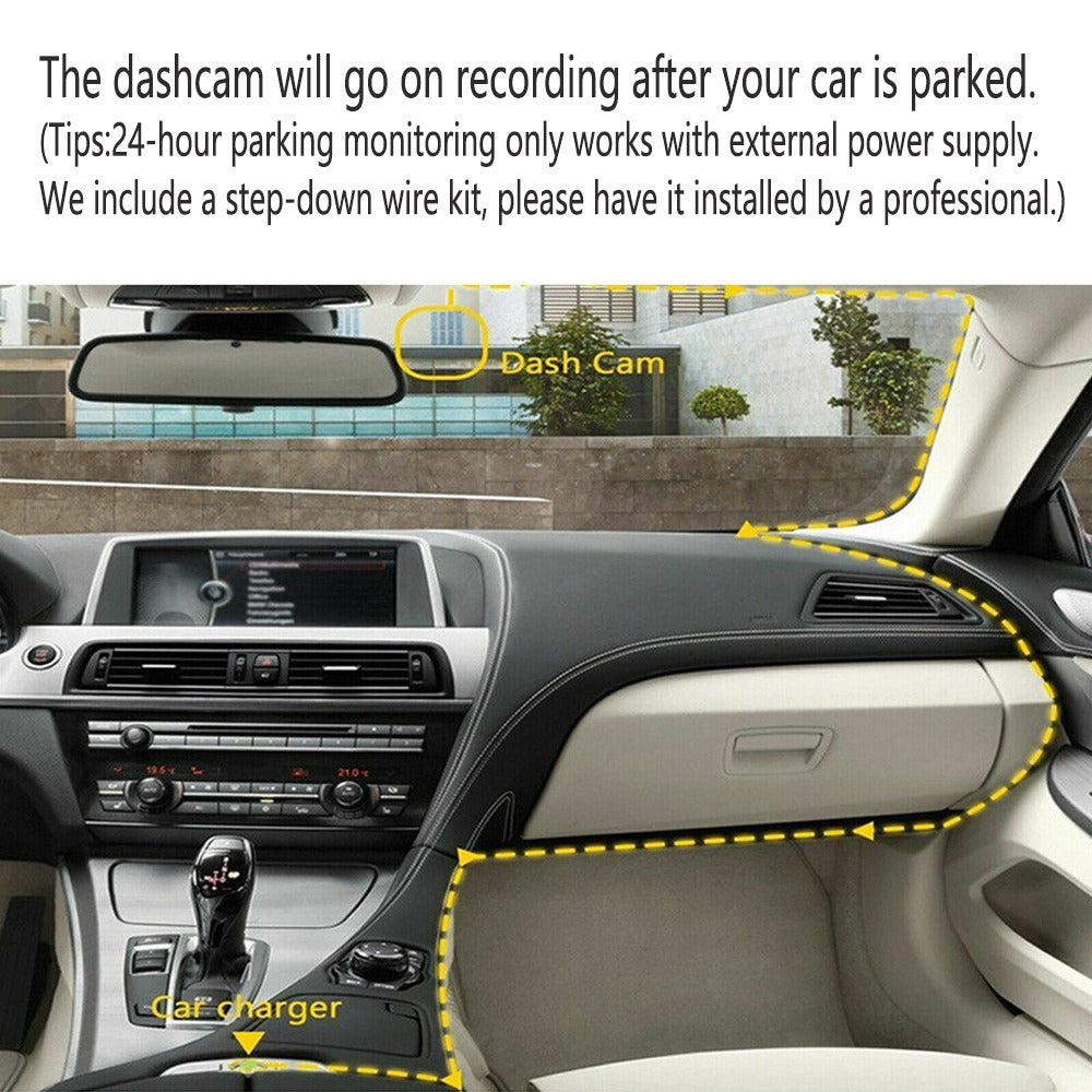 WIFI 3 Channels Dash Cam 1080P Full HD Car Dashcam with Hardwire Kit and 32GB Card V462-TA-104-01