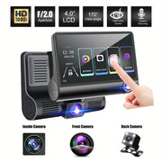 Front and Rear Triple Lens Dash Cam 1080P HD 4-inch touch screen wide-angle lens V462-TA-105-01