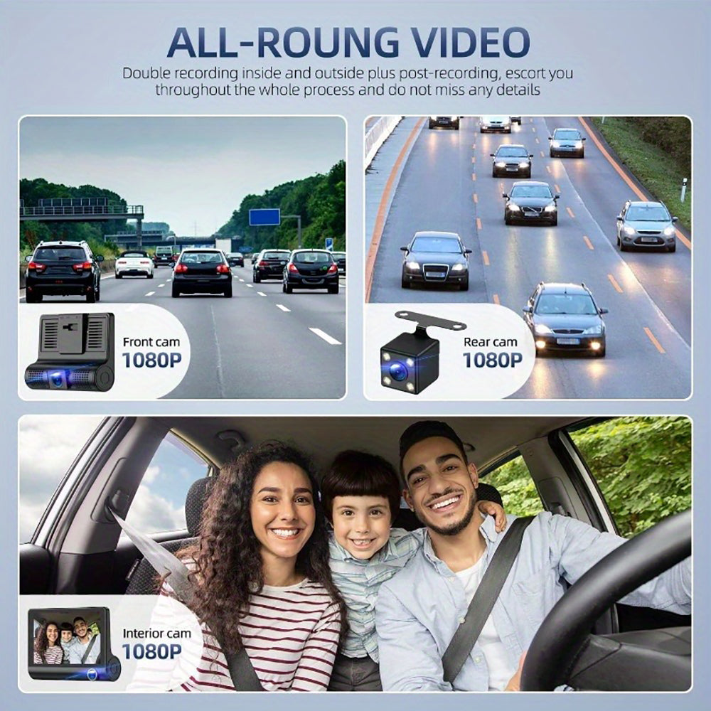 Front and Rear Triple Lens Dash Cam 1080P HD 4-inch touch screen wide-angle lens V462-TA-105-01