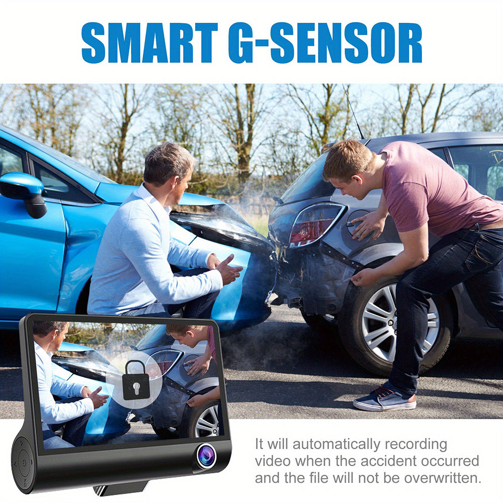 Front and Rear Triple Lens Dash Cam 1080P HD 4-inch touch screen wide-angle lens V462-TA-105-01