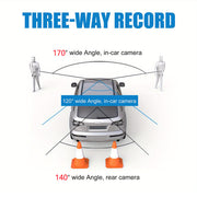Front and Rear Triple Lens Dash Cam 1080P HD 4-inch touch screen wide-angle lens V462-TA-105-01