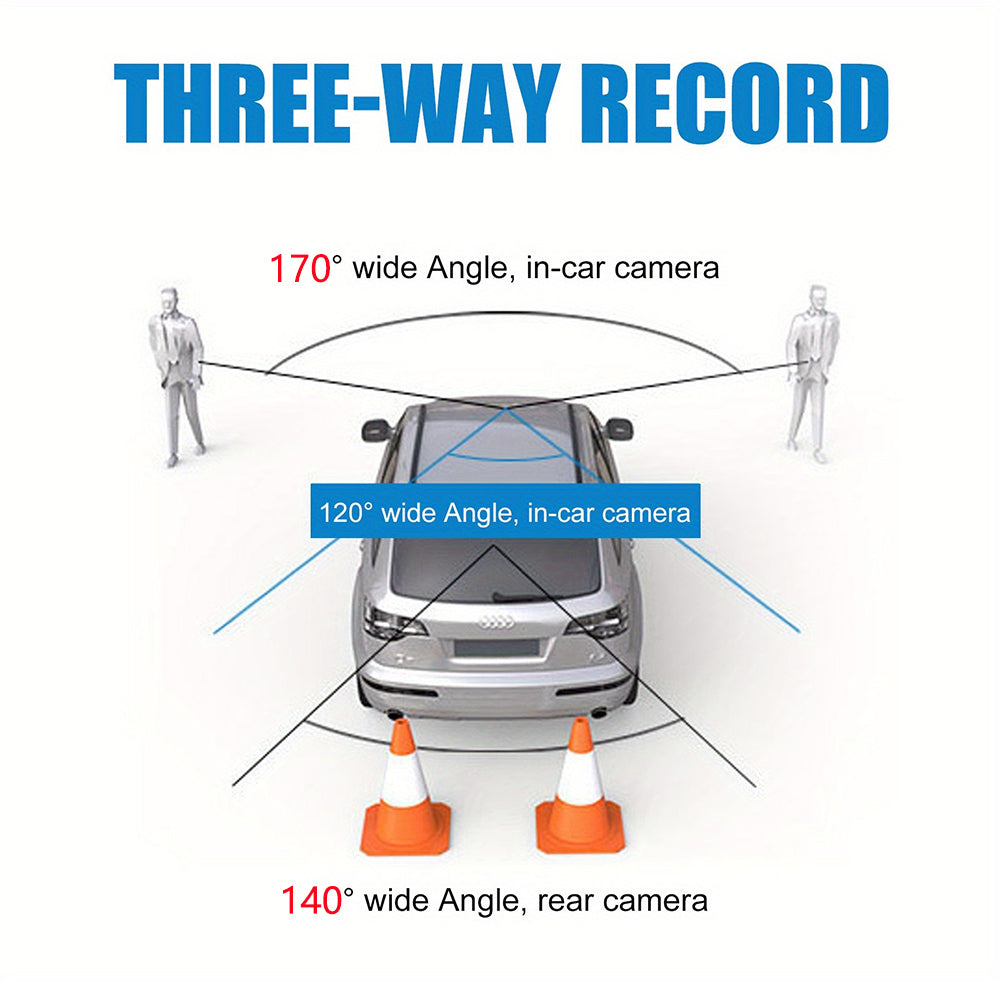 Front and Rear Triple Lens Dash Cam 1080P HD 4-inch touch screen wide-angle lens V462-TA-105-01