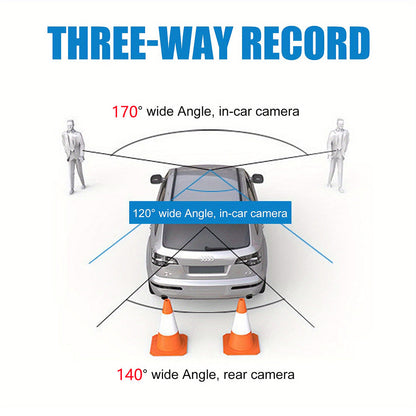 Front and Rear Triple Lens Dash Cam 1080P HD 4-inch touch screen wide-angle lens V462-TA-105-01