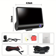 Front and Rear Triple Lens Dash Cam 1080P HD 4-inch touch screen wide-angle lens V462-TA-105-01
