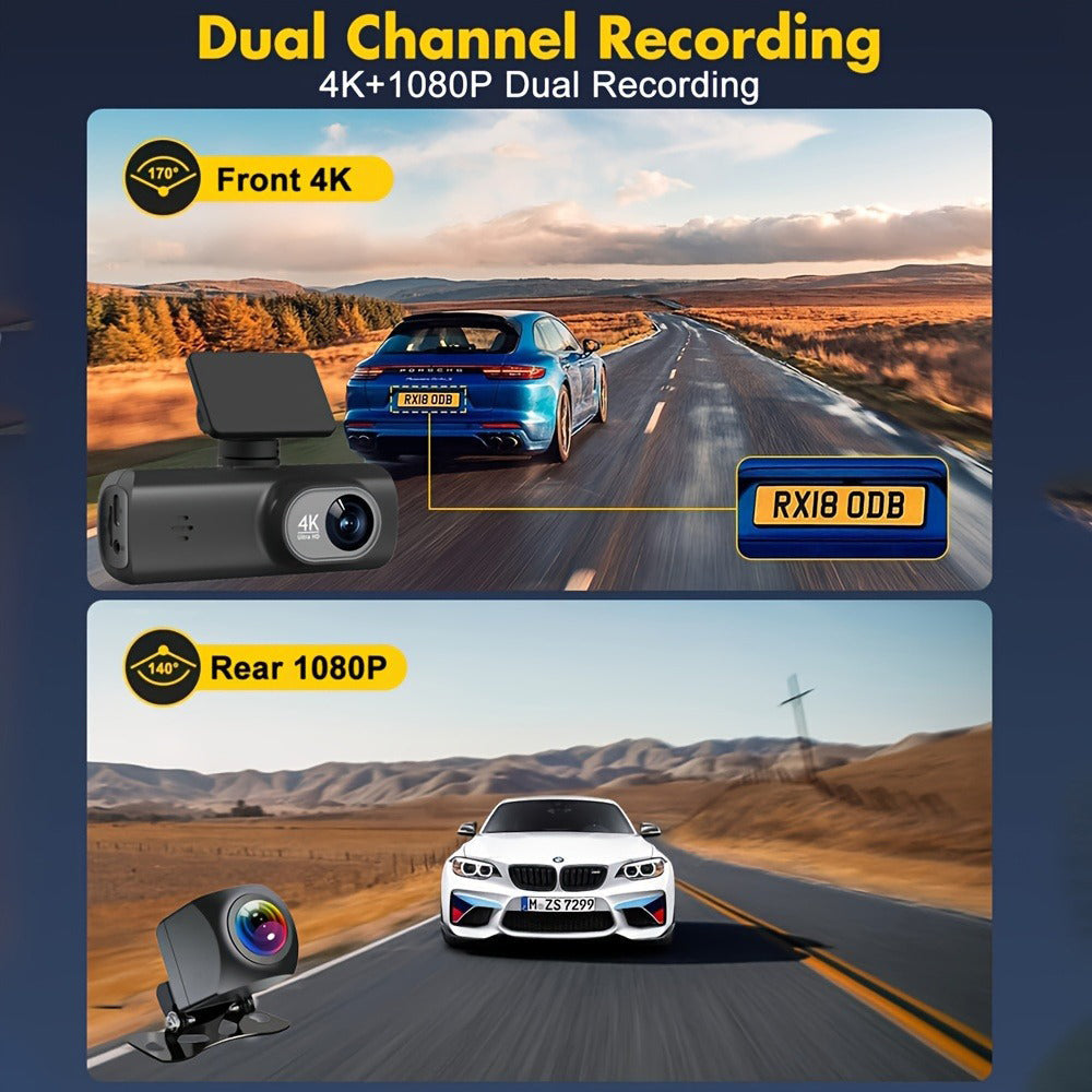 4K Front and Rear Dual Dash Cam WiFi GPS Car Camera with 64GB SD Card V462-TA-106-01