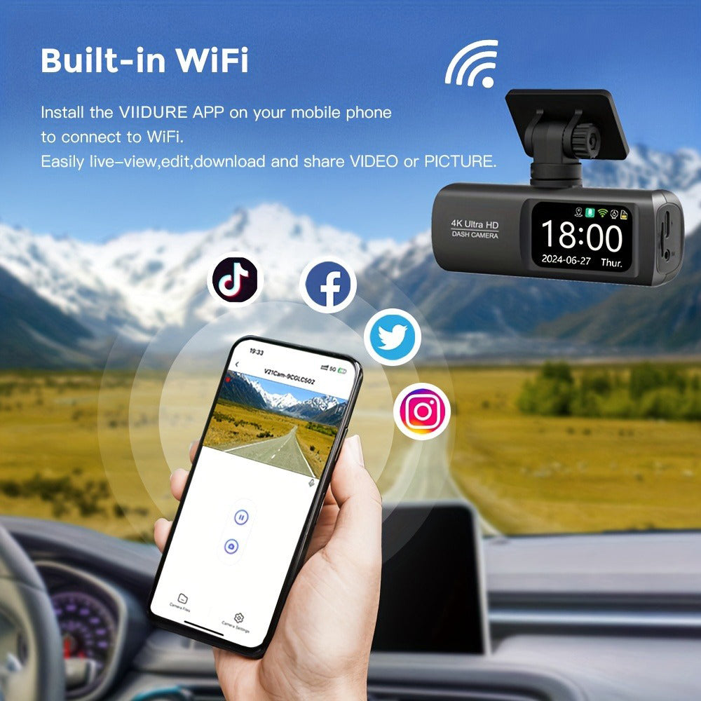 4K Front and Rear Dual Dash Cam WiFi GPS Car Camera with 64GB SD Card V462-TA-106-01